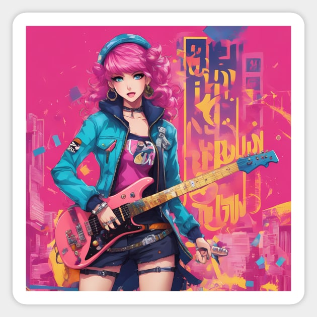 Waifu Guitar Heavy Metal Sticker by animegirlnft